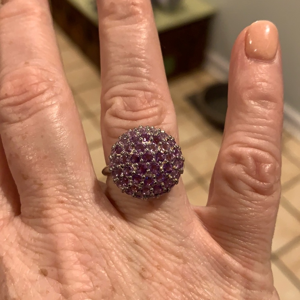 Blossoming Amethyst Silver Ring - Size 9